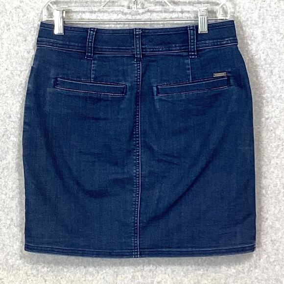 prAna Mini Skirt Organic Cotton Denim Front Button Size 2 Stretch Casual - Picture 4 of 13